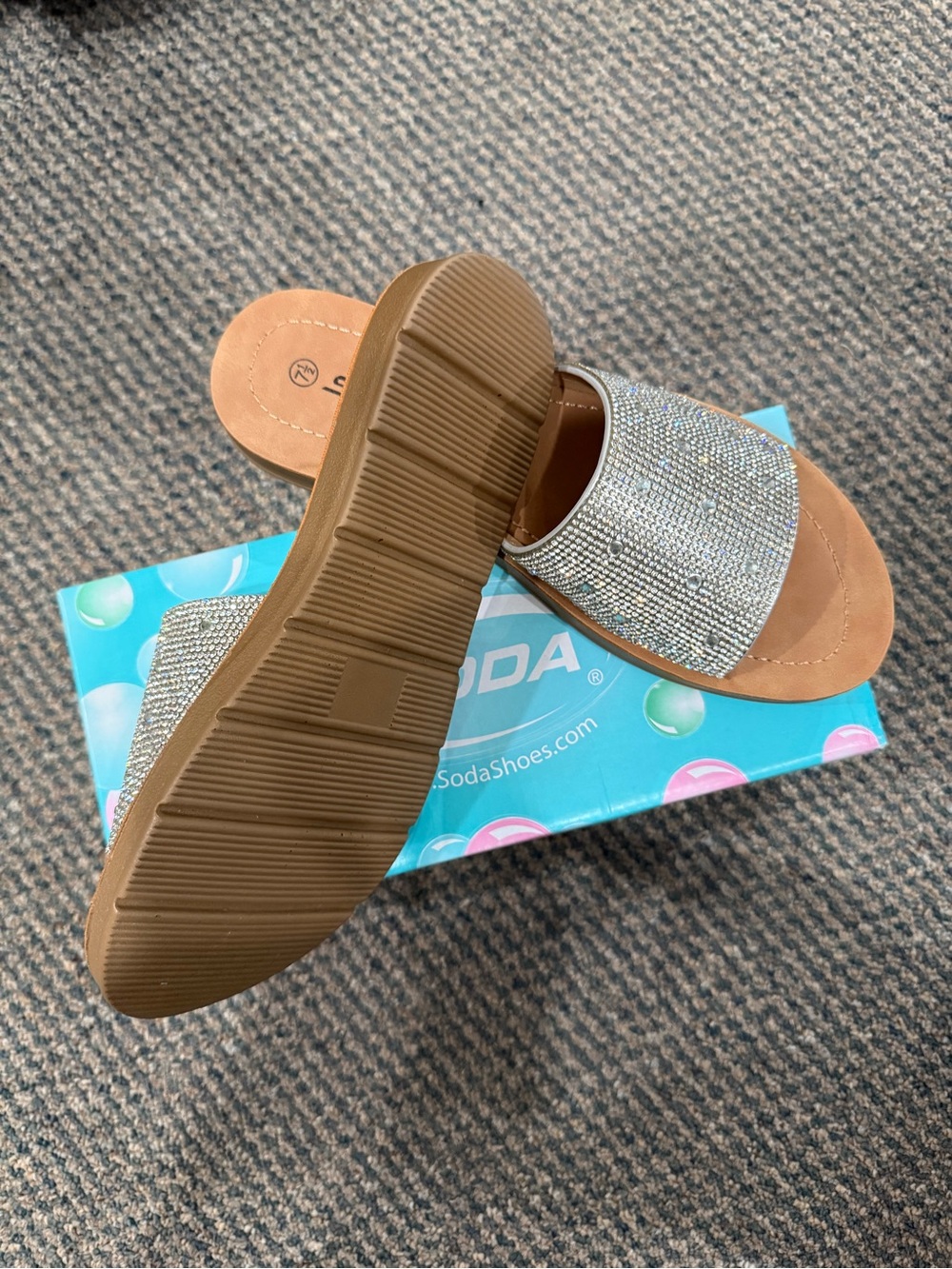 Silver Rhinestone Slip-On Slide Sandals - Picture 2 of 2